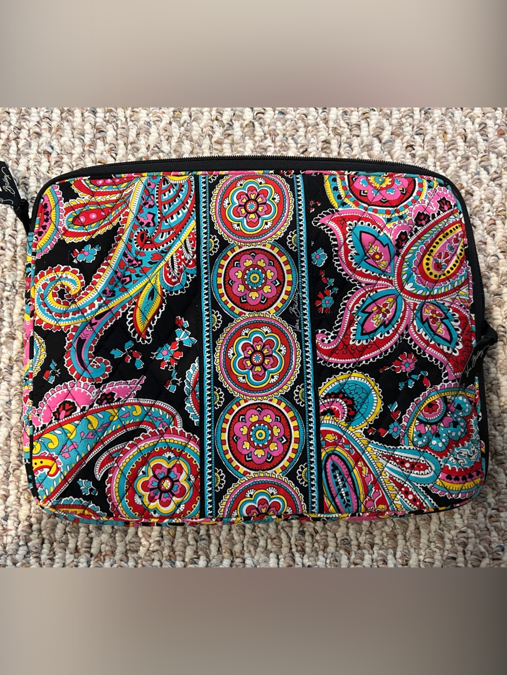 Vera Bradley 14x10 Quilted Paisley Laptop Sleeve Case Black Multicolor